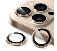 JETech Protector Lente Cámara para iPhone 16 Pro 6,3 Pulgadas y iPhone 16 Pro Max 6,9 Pulgadas, Cristal Vidrio Templado 9H Individual Anillo Metal Cubierta, 1 Juego (Titanio Color Desierto)