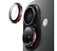 JETech Protector Lente Cámara para iPhone 17 6,3 Pulgadas, Cristal Vidrio Templado 9H Individual Metal Anillo Cubierta, Dos Tonos, Bandeja de Fácil Instalación, HD Claro, 1 Juego (Negro+Rojo)