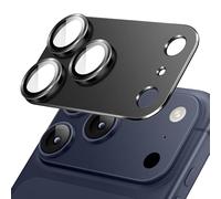 JETech Protector Lente Cámara para iPhone 17 Pro 6,3 Pulgadas, Cobertura Completa 9H Cristal Vidrio Templado Anillo, Placa Metal Mate, Amigable para Funda, 1 Unidad (Negro)