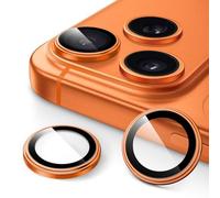 JETech Protector Lente Cámara para iPhone 17 Pro 6,3 Pulgadas y iPhone 17 Pro Max 6,9 Pulgadas, Cristal Vidrio Templado 9H Individual Metal Anillo Cubierta, HD Claro, 1 Juego (Naranja)