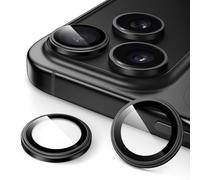 JETech Protector Lente Cámara para iPhone New Pro 6,3 Pulgadas y iPhone New Pro Max 6,9 Pulgadas, Cristal Vidrio Templado 9H Individual Metal Anillo Cubierta, HD Claro, 1 Juego (Negro)