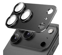 JETech Protector Lente Cámara para iPhone New Pro Max 6,9 Pulgadas, Cobertura Completa 9H Cristal Vidrio Templado Anillo, Placa Metal Mate, Amigable para Funda, 1 Unidad (Negro)