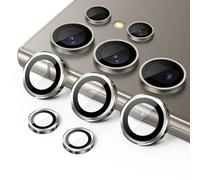 JETech Protector Lente Cámara para Samsung Galaxy S24 Ultra, Cristal Vidrio Templado 9H Anillo Individual Metal Cover, Bandeja de Fácil Instalación, HD Clara, 1 Juego (Gris Titanium)
