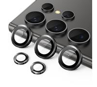 JETech Protector Lente Cámara para Samsung Galaxy S24 Ultra, Cristal Vidrio Templado 9H Anillo Individual Metal Cover, Bandeja de Fácil Instalación, HD Clara, 1 Juego (Negro)