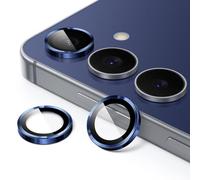 JETech Protector Lente Cámara para Samsung Galaxy S25 FE, Cristal Vidrio Templado 9H Individual Metal Anillo Cubierta, HD Clara, 1 Juego (Azul Marino)