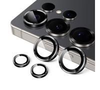 JETech Protector Lente Cámara para Samsung Galaxy S25 Ultra 5G, Cristal Vidrio Templado 9H Anillo Individual Metal Cover, Bandeja de Fácil Instalación, HD Clara, 1 Juego (Negro)