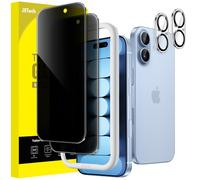 JETech Protector Pantalla de Privacidad para iPhone 17 6,3 Pulgadas con Protector de Lente Cámara, Antiespia Cristal Vidrio Templado, Marco de Instalación Fácil, 2 Paquetes Cada Uno