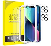JETech Protector Pantalla para iPhone 13 mini 5,4 Pulgadas y Protector Lente Cámara, Marco de Instalación Fácil, Cristal Vidrio Templado, 2 Paquetes Cada Uno