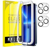 JETech Protector Pantalla para iPhone 13 Pro 6,1 Pulgadas y Protector Lente Cámara, Marco de Instalación Fácil, Cristal Vidrio Templado, 2 Paquetes Cada Uno
