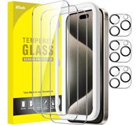 JETech Protector Pantalla para iPhone 15 Pro Max, 3+3 Unidades