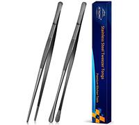 JETKONG 2 pinzas de cocina de 12 pulgadas con puntas dentadas de precisión, pinzas de cocina profesionales de acero inoxidable para barbacoa, chapado y servir (12 pulgadas, negro)