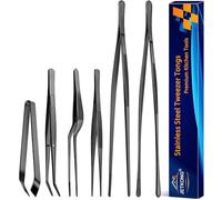 JETKONG Juego de 6 pinzas de cocina de acero inoxidable de 12 pulgadas y 6.3 pulgadas, pinzas de chef profesionales para cocinar, reparar, mariscos, barbacoa, multiusos (negro)
