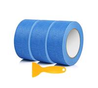 JETOP 3 rollos de cinta adhesiva de pintor, 50 mm x 50 m, cinta adhesiva para bordes de color limpios, resistente a los rayos UV, resistente al calor, para pintar, renovar