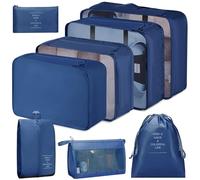 JetsCush Organizador de Maletas, Juego de 8, Packing Cubes, Organizadoras Viaje, Organizador de Equipaje para Vacaciones y Viajes, Bolsas para Ropa, Zapatos y Cosméticos (Azul Oscuro)