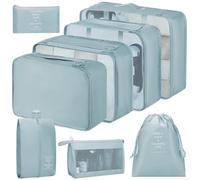JetsCush Organizador de Maletas, Juego de 8, Packing Cubes, Organizadoras Viaje, Organizador de Equipaje para Vacaciones y Viajes, Bolsas para Ropa, Zapatos y Cosméticos (Azul Pálido)