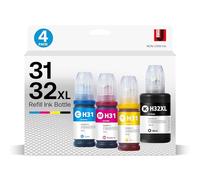 JETSIR Kit de recambio de botella de tinta compatible con 31 32XL para HP Smart Tank 5101 7301 7602 7001 6001 Plus 551 651 455 457 450 impresora de tanque de tinta todo en uno, paquete de 4 (1 negro,