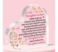 JetTop Regalo para nuera, placa de corazón de acrílico con texto en inglés "You're also my daughter in heart", cumpleaños, aniversario, boda