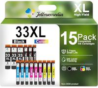 Jettruemedia 33XL Cartucho Compatible para 33 XL Cartucho de Tinta de Repuesto para Epson Expression Premium XP-530 XP-540 XP-7100 XP-635 XP-640 XP-830 XP-900 XP-630 XP-645 (Paquete de 15)