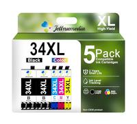Jettruemedia 34XL Compatible 34XL Ink Cartridge for Workforce Pro WF3725DWF WF3720DWF WF-3725DWF WF-3720DWF WF3725 WF3720 3725DWF 37250DWF