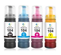 Jettruemedia Tinta 104 Multipack Compatible para Epson EcoTank ET-2710 ET-2870 ET-2711 ET-2712 ET-4700 ET-4800 ET-2720 ET-2726 ET-2810 ET-2820 ET-1810 ET-28300 ET-28 40 ET-14100 ET-1810 ET-2860 (4