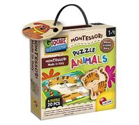 Lisciani - MONTESSORI WOOD Puzzle Animals - 4 Rompecabezas de Madera con Animales Bebé - 20 Piezas - Para Niños desde 1 Año - Estimula la Lógica y la Memoria - Fabricado en Italia