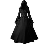 Jeufoin Disfraz de bruja vampiro gótico victoriana para mujer, medieval, renacentista, para Halloween, cosplay, con capucha (XS, negro)