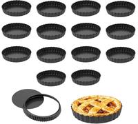 JEUIHAU 16 mini latas de 12 cm, antiadherentes de acero al carbono con base suelta, lata redonda acanalada para hornear quiches, flanes, tartas de queso