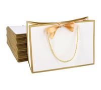 JEUIHAU 20 bolsas de regalo doradas y blancas, bolsas de regalo blancas con cinta dorada, bolsas de regalo medianas para cumpleaños, graduación, boda, festival, fiesta