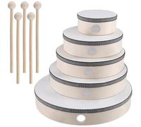 JEUIHAU Juego de 5 tambores de mano, 4 pulgadas, 6 pulgadas, 7 pulgadas, 8 pulgadas, 10 pulgadas, kit de tambor de marco con baqueta, tambor de marco de madera para principiantes suministros de fiesta