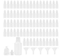 JEUIHAU Paquete de 100 botellas cuentagotas de plástico de 10 ml, botellas transparentes vacías exprimibles con tapas y 5 embudos para muestra de pintura al óleo esencial