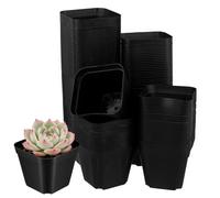 JEUIHAU Paquete de 150 macetas cuadradas de plástico de 4 pulgadas, maceta cuadrada negra, maceta de trasplante de vivero de plántulas para flores, suculentas, hierbas, plantas pequeñas en maceta