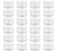JEUIHAU Paquete de 24 tarros de plástico transparente de 100 ml con tapas, tarros de almacenamiento vacíos sin BPA, recipiente de plástico de boca ancha para limo, especias, granos, manualidades