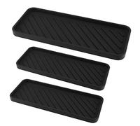 JEUIHAU Paquete de 3 bandejas de silicona para fregadero, bandeja de silicona de 2 tamaños, organizador de fregadero de silicona para cocina, baño y bar, color negro, 12 pulgadas y 9 pulgadas