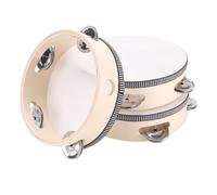 JEUIHAU Paquete de 3 panderetas de madera, tambor de mano de 6 pulgadas, campana de metal de una sola fila, instrumento educativo musical para principiantes y profesionales