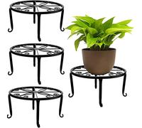 JEUIHAU Paquete de 4 soportes de metal para plantas en maceta de 9 pulgadas, soporte para plantas de hierro fundido resistente, soportes redondos para plantas de interior y exterior, color negro