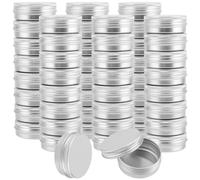 JEUIHAU Paquete de 50 latas de aluminio de 1 onza, recipientes redondos de lata con tapa de rosca, contenedores de viaje de metal para bálsamo labial, cosméticos, velas, color plateado