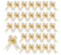 JEUIHAU Paquete de 50 lazos dorados de organza grandes de 50 mm, lazo para envolver regalos, cesta de regalo, decoración de cumpleaños y boda