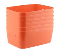 JEUIHAU Paquete de 6 Cestas de Almacenamiento de Estudio de Plástico Naranja de 30 x 20 x 12 cm, Cajas de Almacenamiento de Armario, Cestas de Almacenamiento de Estudio Rectangulares con Asas, Cestas