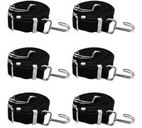 JEUIHAU Paquete de 6 Cuerdas elásticas Planas Negras, Correa elástica de Larga Elasticidad para Equipaje con Ganchos Hebilla de Metal para Camping, portabicicletas, Carga