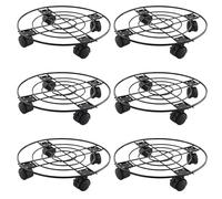JEUIHAU Paquete de 6 organizadores de metal para plantas de 27 cm con rueda de freno giratoria, soporte redondo resistente para plantas, organizador negro para macetas para interiores y exteriores,