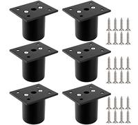 JEUIHAU Paquete de 6 patas ajustables de 50 x 60 mm, patas ajustables negras con 24 tornillos de montaje, patas ajustables de aleación de aluminio de 15 mm para sofá, armario
