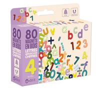Jeujura - Imanes de Madera 80 Lettes minúsculas, números y Signos - para acompañar a Las Tablas - Imágenes de Madera - Familiarizar con la Escritura - Estuche de 17 x 15 x 4 cm - a Partir de 3 años