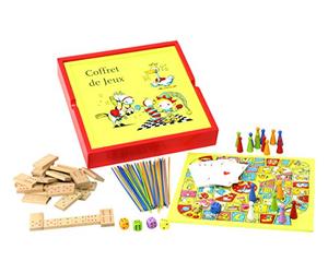 Jeujura JeujuraJ11861 - Juego de 100 Juegos de Mesa en Caja de Madera, Multicolor