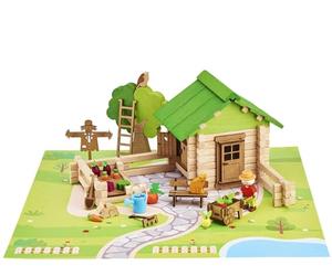 Jeujura Maison et Jardin 135 Pieces - Juego de construcción de Madera Natural, alfombras y Accesorios incluidos, 32 x 27 x 11 cm
