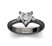 Jeulia Anillo de compromiso de plata de ley con tres piedras de circonita cúbica, anillo de compromiso para mujer, joyería para su esposa, L-½, Plata de ley