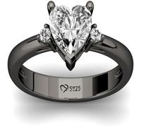 Jeulia Anillos de compromiso de plata de ley negra con corte de corazón para mujer, circonita cúbica, anillo de compromiso, anillo de boda, joyería para su esposa, anillo de eternidad, anillos de tres