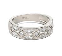 Jeulia Anillos de plata de ley 935 con milgrain de corte redondo para mujer, anillos de compromiso de aniversario con estuche para joyas, para mujeres y niñas Plata 23.5