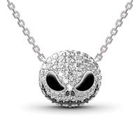 Jeulia Collar de plata de ley 925 con colgante de calavera de Jack y Sally de 2,5 quilates, collar de corazón para mujer, joyería romántica, regalo para ella, Talla única, Plata esterlina, Piedra