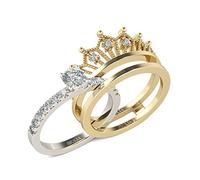 Jeulia Crown Ladies Rings Set Anillo de Compromiso de Plata esterlina Chapado en Oro Anillo de propuesta de Diamante de circonita de Corte Redondo Regalos para Fiesta Aniversario Cumpleaño (11.75)
