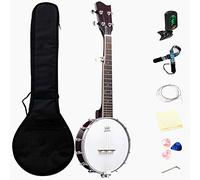 JeuRon Mini banjo de 26 pulgadas, tamaño tenor, instrumento musical profesional para principiantes, con correa de bolsa, cuerdas, afinador, púas, 20 trastes, 12 soportes, paquete de regalo (5 cuerdas)